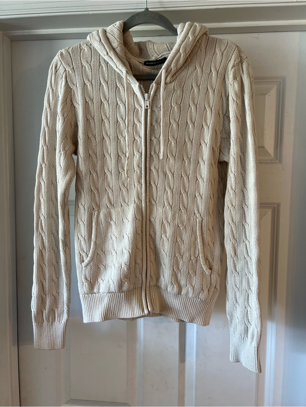 Brandy Melville Cream Cable Zip-Up Hoodie